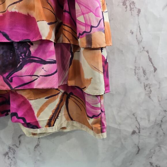 Anthropologie Dress Womens 4 Small Pink Orange Silk Watercolor Soeurs Orchid - Picture 4 of 11